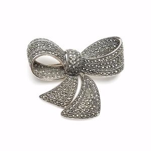 925 Sterling & Marcasite Large Bow Signed TH NF